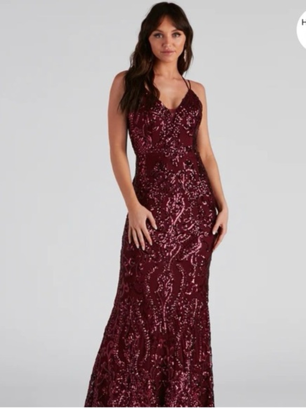 Windsor Wine Sequin V‑Neck Prom Gown
